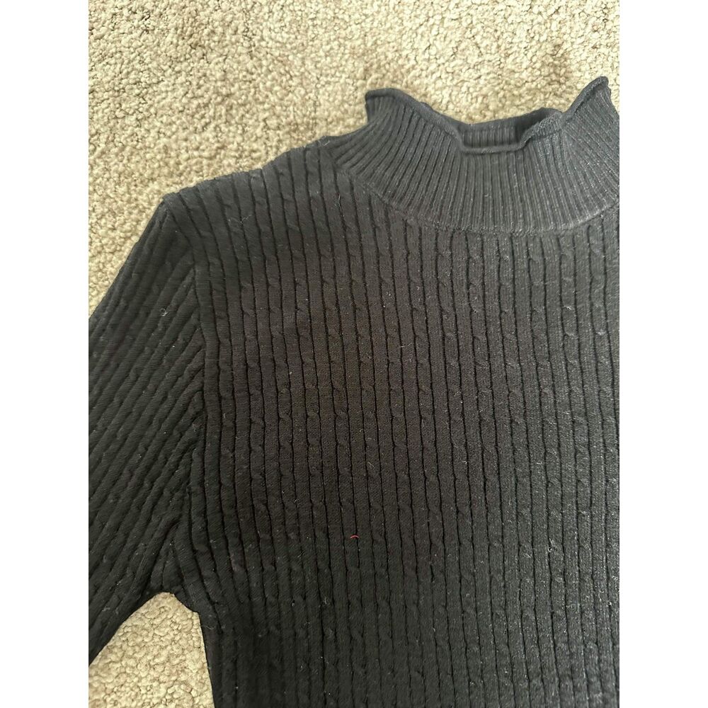 Love Tree Black Mock Neck Cable Knit Sweater Top Button Cuff Detail Size S - Picture 3 of 8